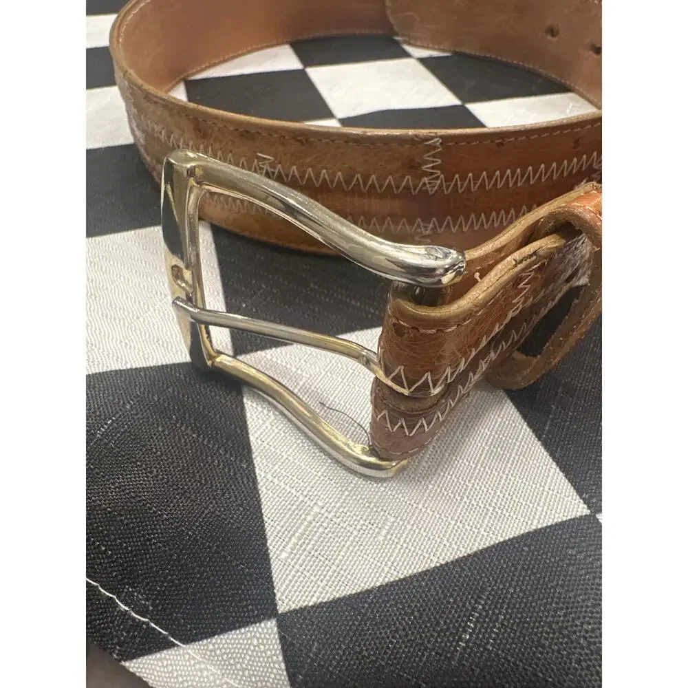 Tony Lama Made in USA ostrich light brown belt men’s 32 leather
